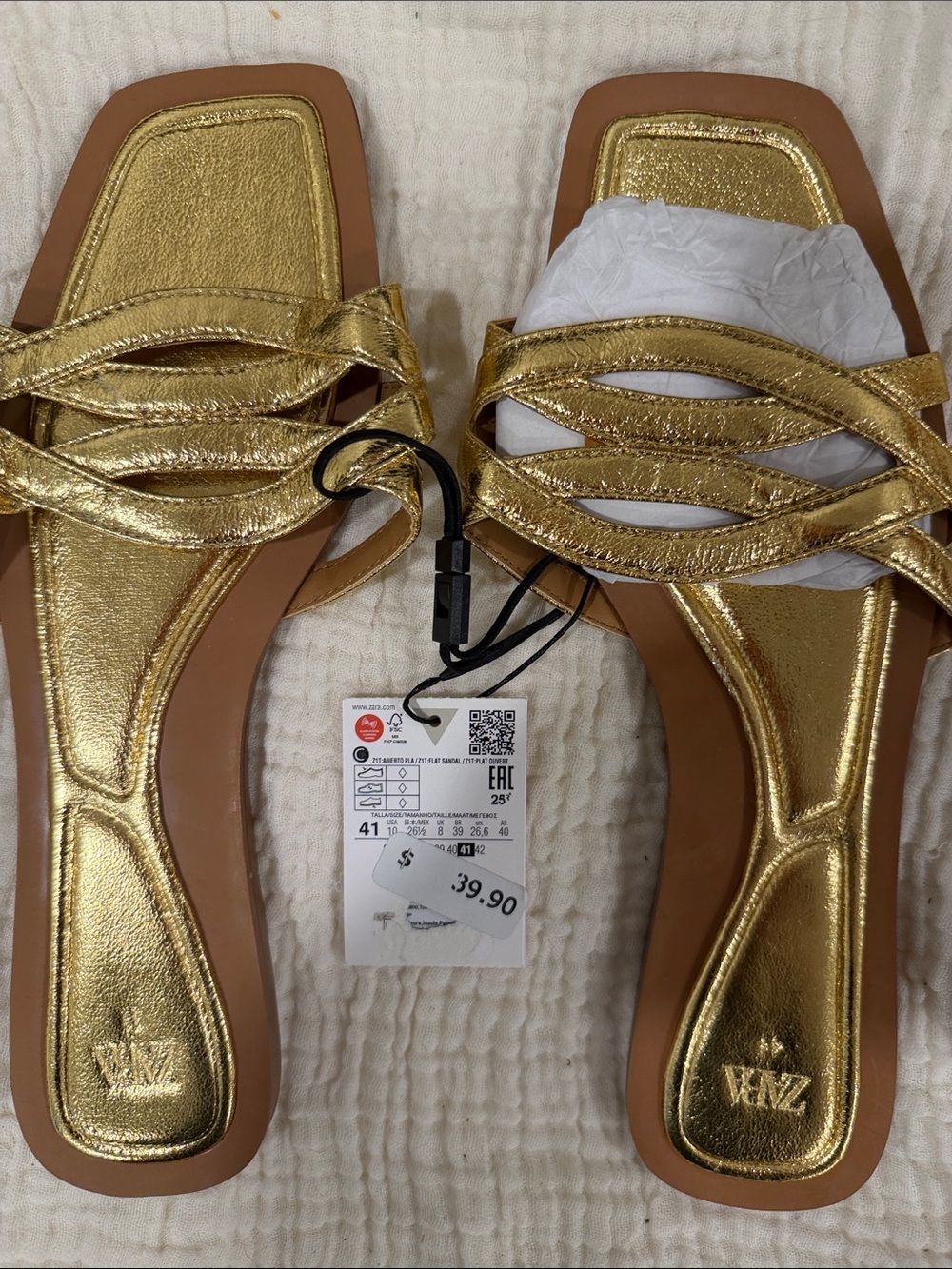ZARA Metallic Gold Multi-Strap Slide Sandals